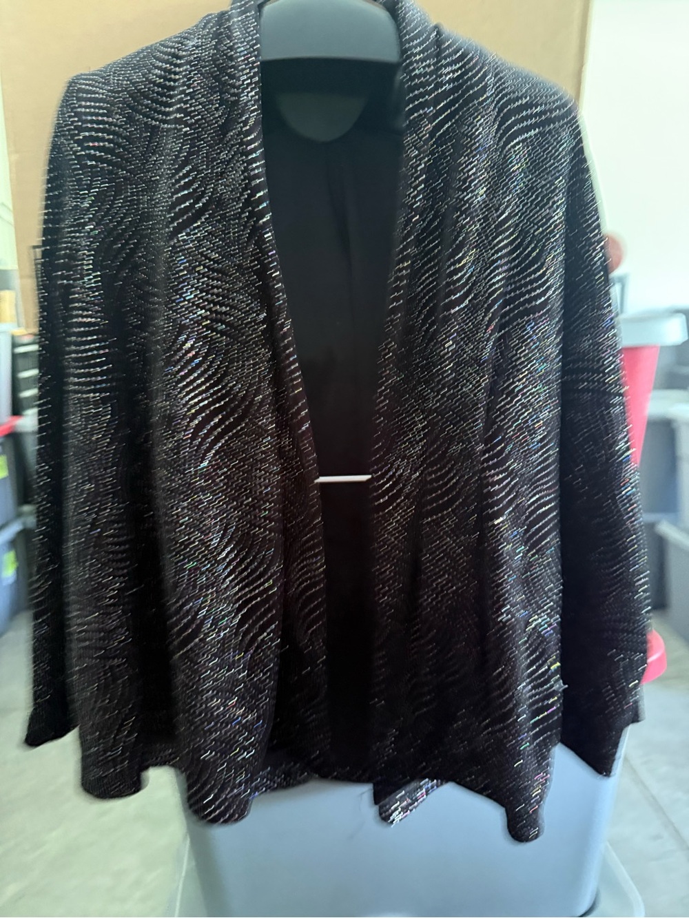Metallic Black Open-Front Women's Sweater Cardigan p37